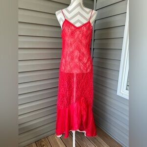 Vintage UndercoverWear Red Lace Nightgown Drape Skirt Sz M